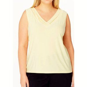 NEW Tahari ASL Plus V-neck Pleated Stretch Shell